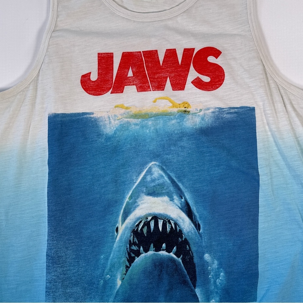 Jaws Unisex Tank Top Movie Poster Shark Graphic Blue White Large - Picture 3 of 7